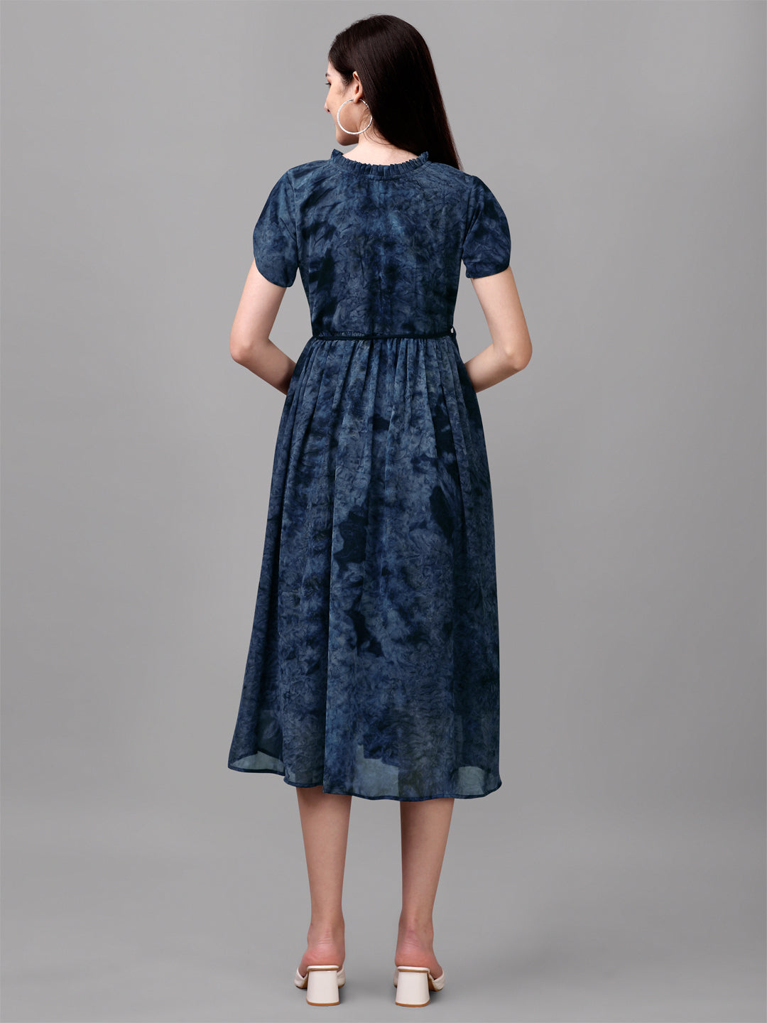 MARBLE PRINTED MIDI DRESS-BLUE