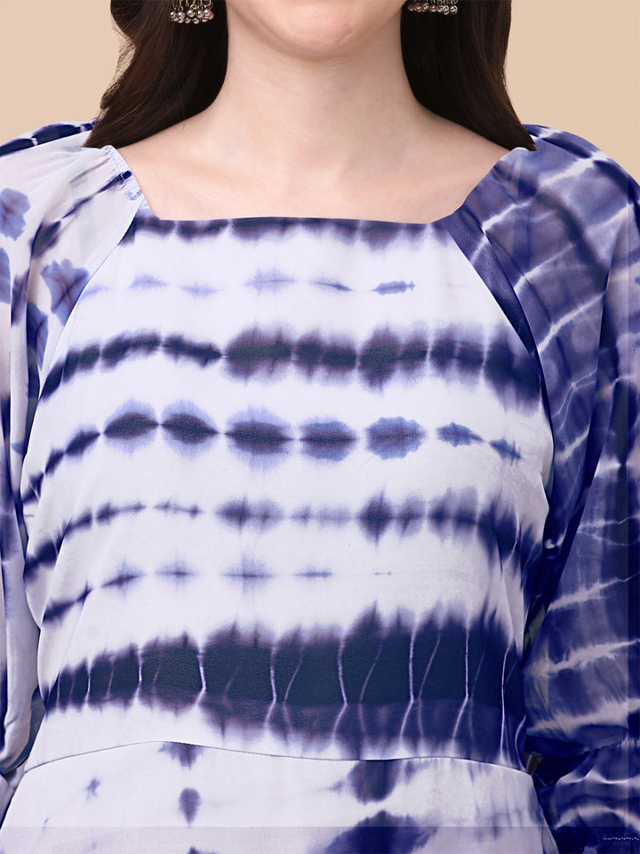 SHIBORI PRINTED MIDI DRESS-BLUE