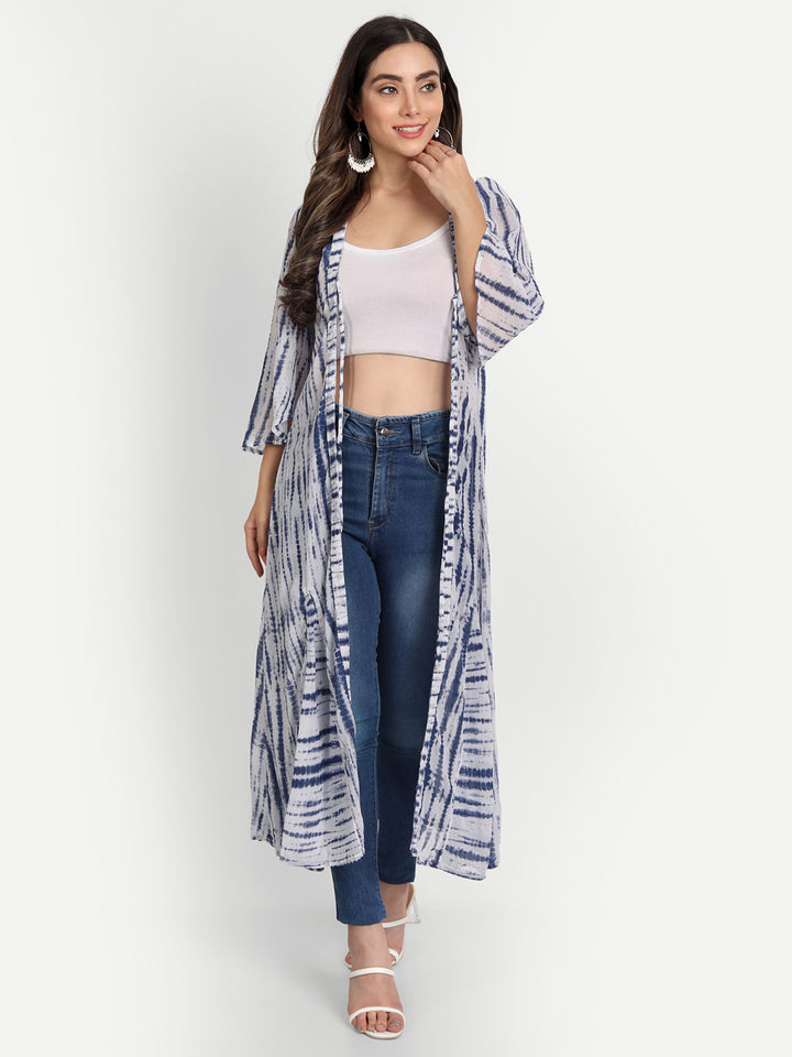 SHIBORI LONGLINE TIE-UPS SHRUG-BLUE