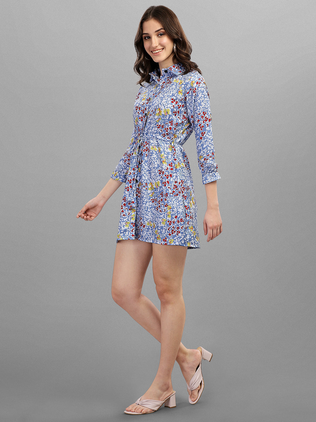 FLORAL DESIGNED MINI SHIRT DRESS