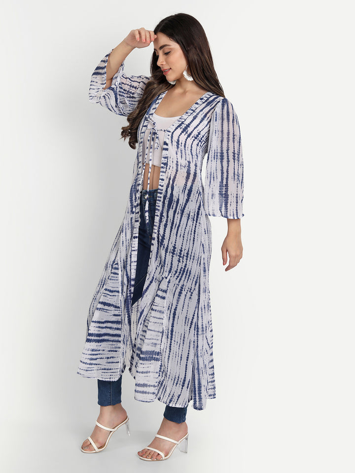 SHIBORI LONGLINE TIE-UPS SHRUG-BLUE