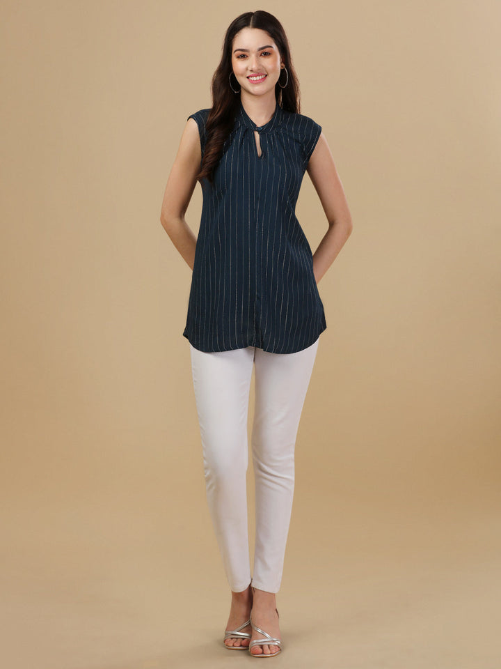 SLEEVELESS SOLID TOP-BLUE