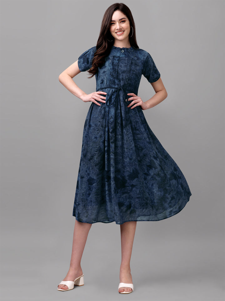 MARBLE PRINTED MIDI DRESS-BLUE