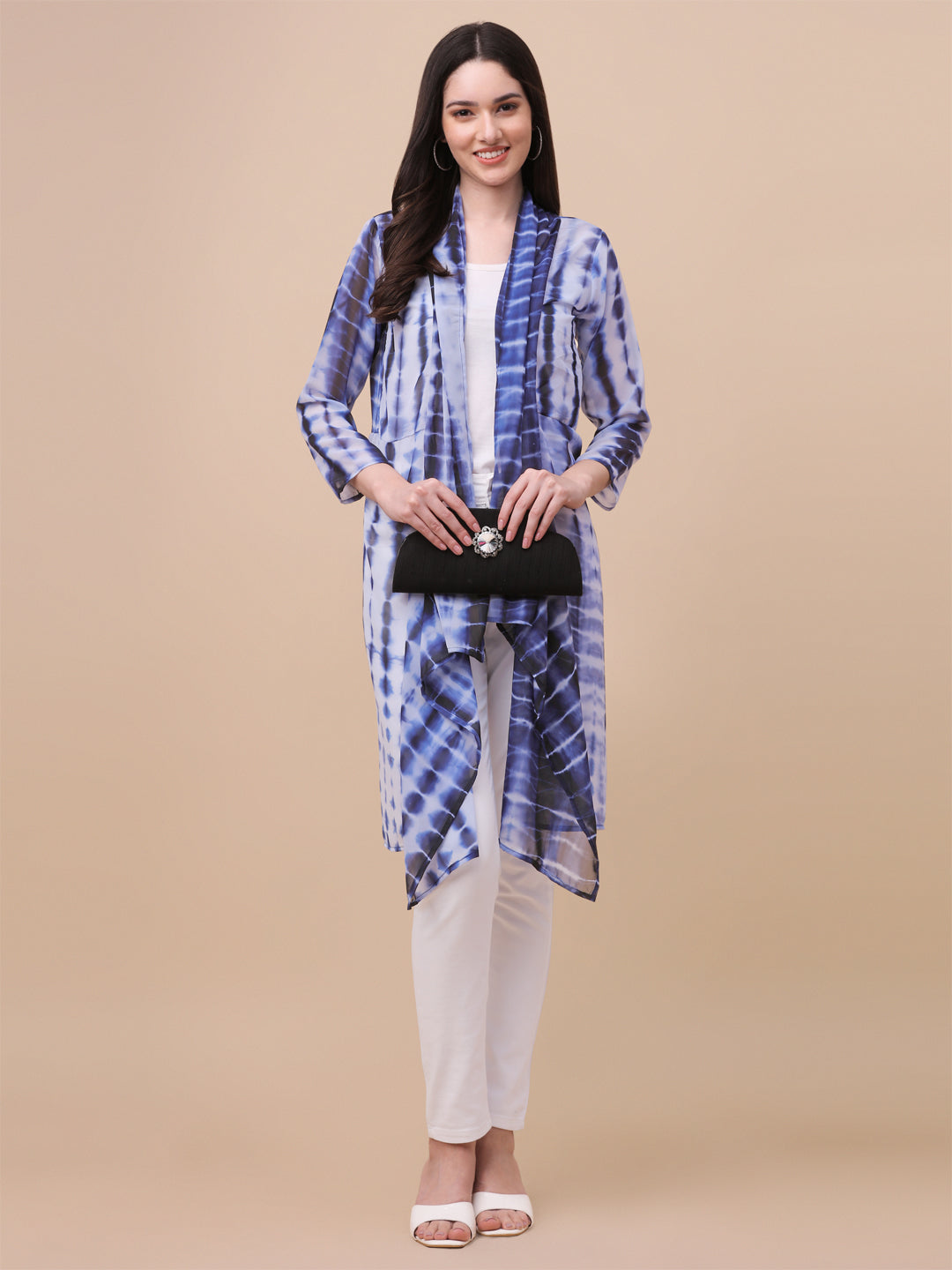 ELEGANT SHRUG WITH SHIBORI PRINT - BLUE