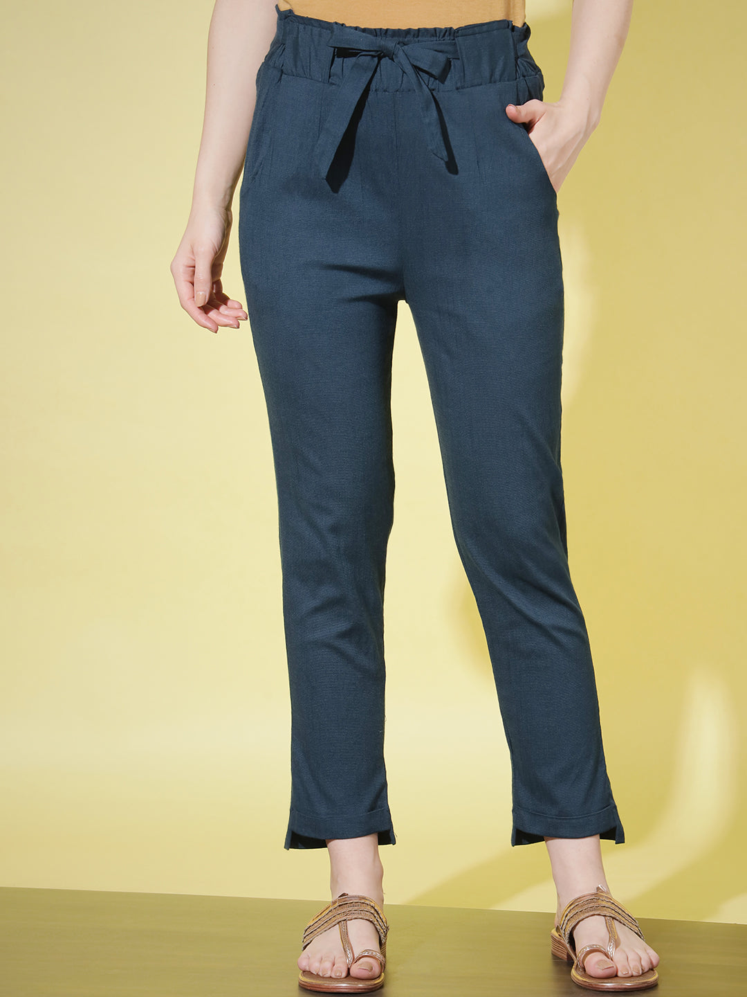 SOLID PANT WITH TIE-UPS - BLACK