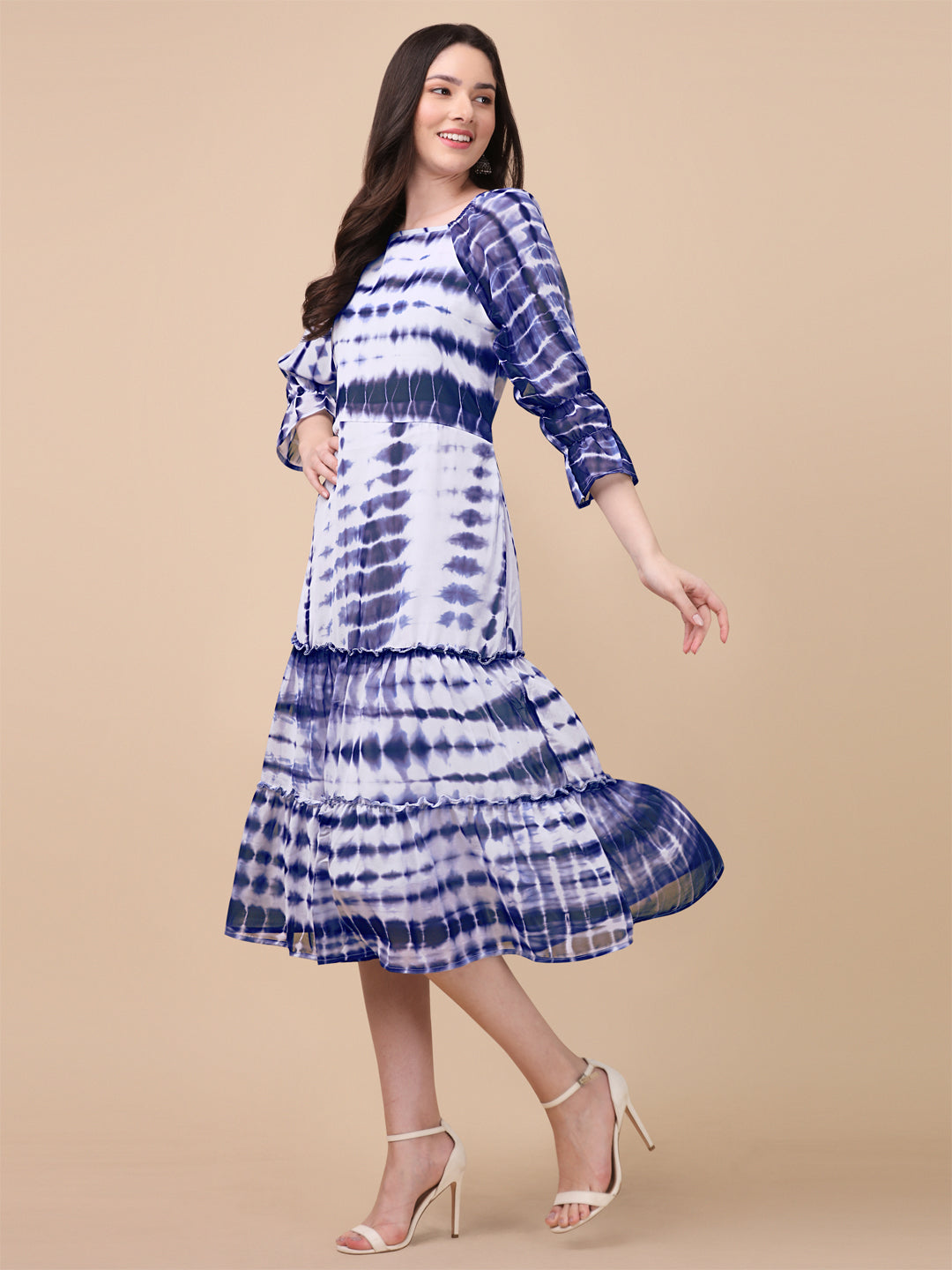 SHIBORI PRINTED MIDI DRESS-GREEN