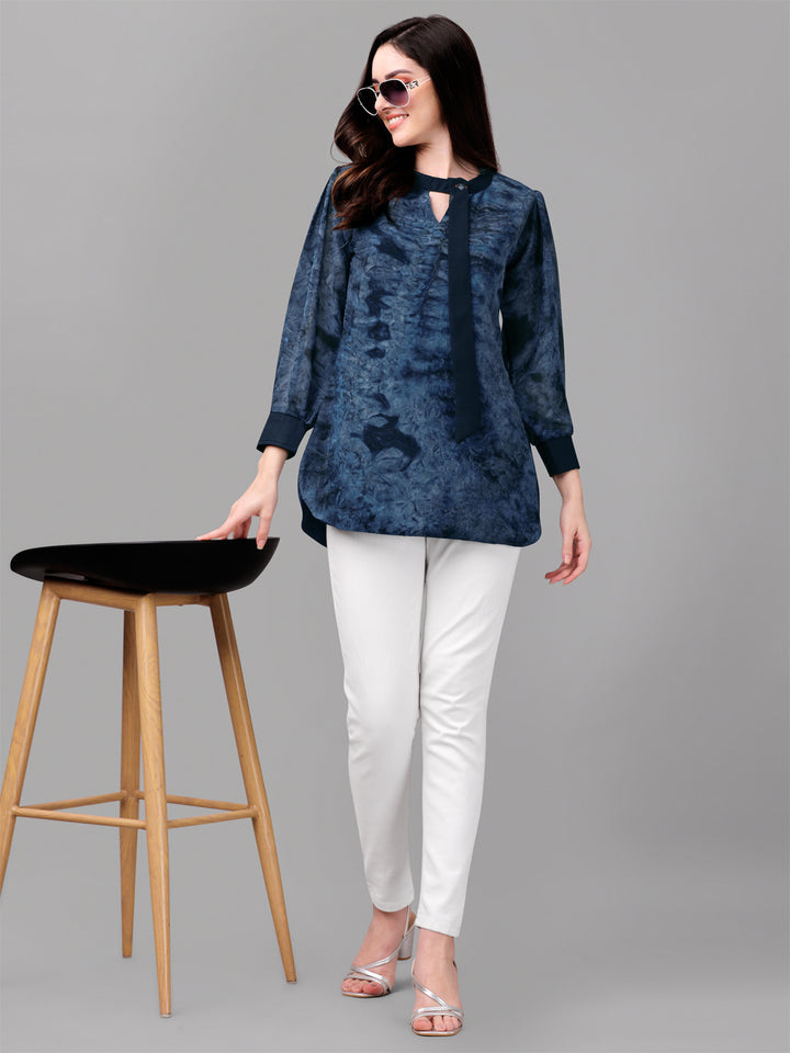 MARBLE PRINTED TOP-BLUE