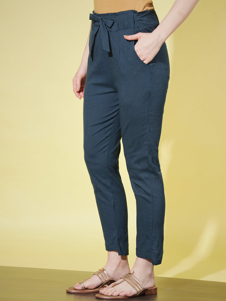 SOLID PANT WITH TIE-UPS-BLUE