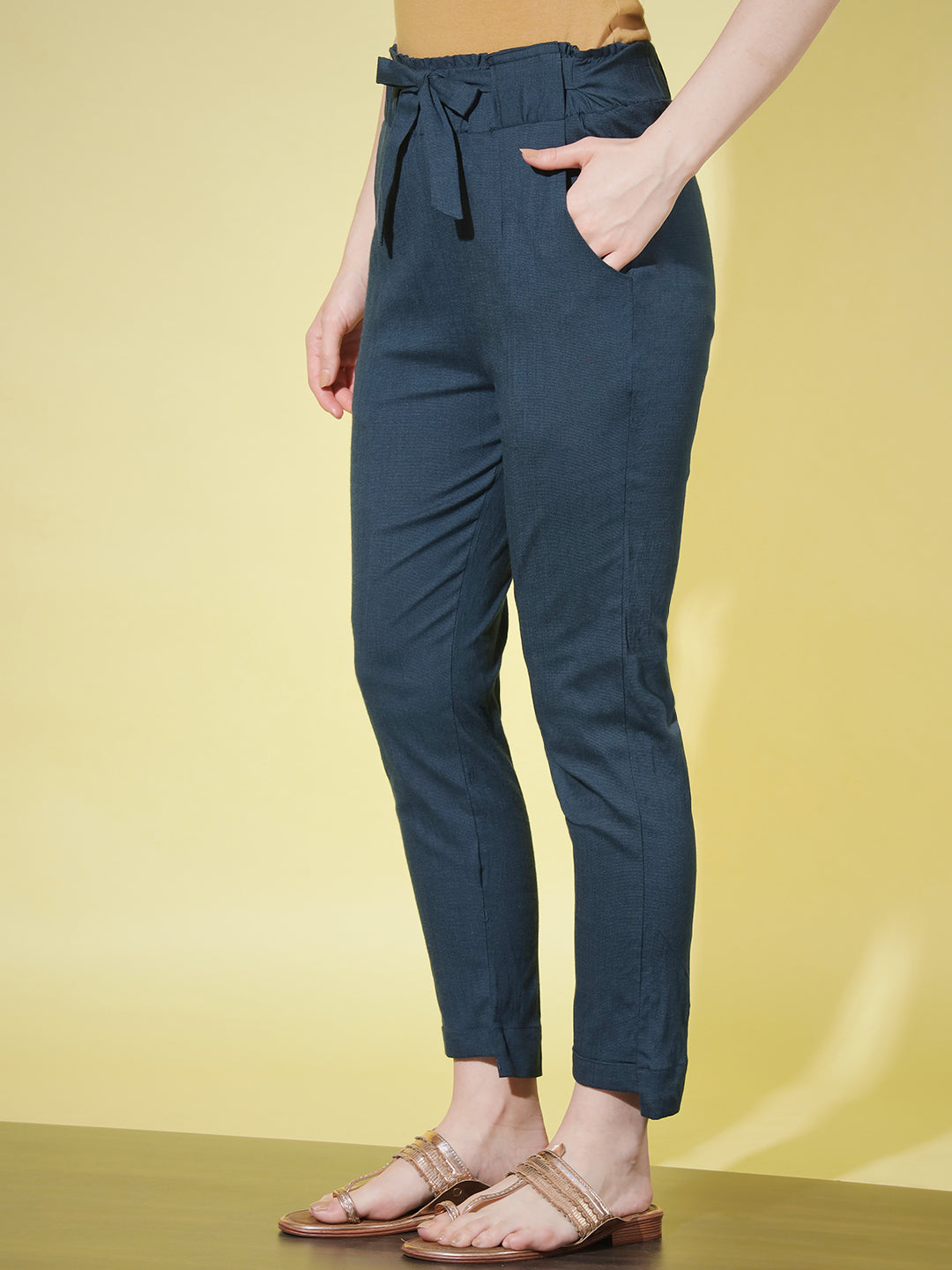 SOLID PANT WITH TIE-UPS - BLACK