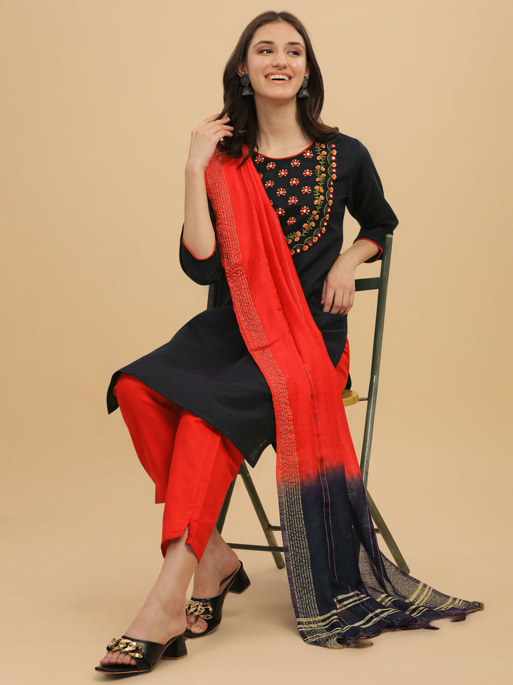 Regal Elegance: Embroidered Kurta, Pant, and Dupatta Set