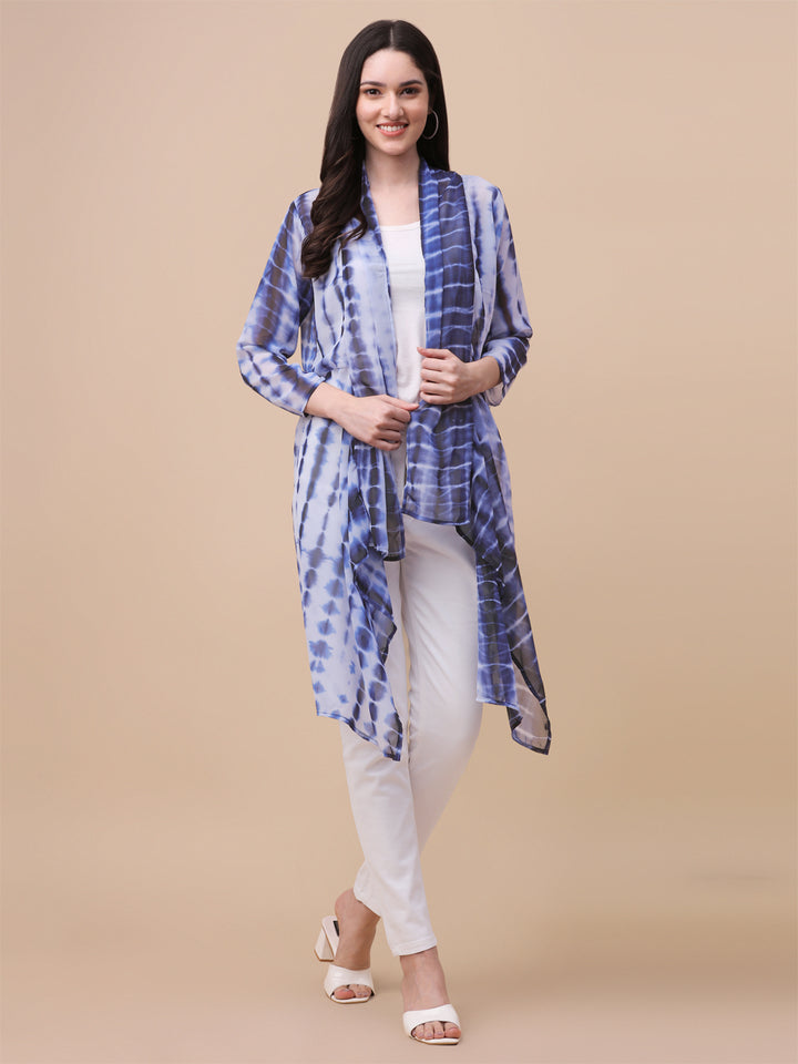 ELEGANT SHRUG WITH SHIBORI PRINT - BLUE