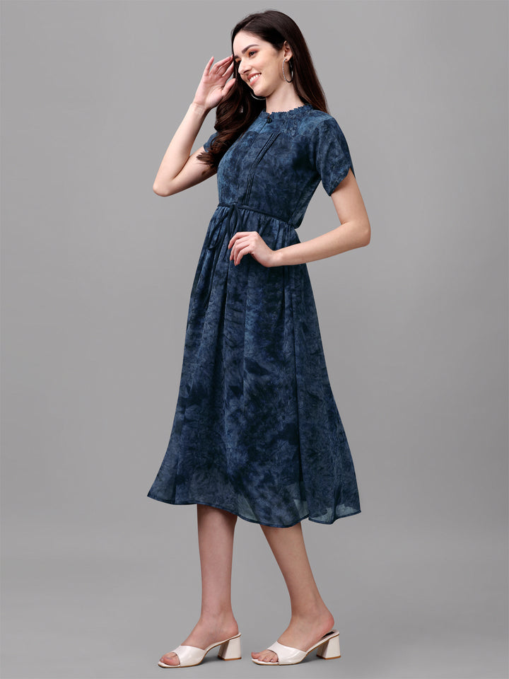 MARBLE PRINTED MIDI DRESS-BLUE