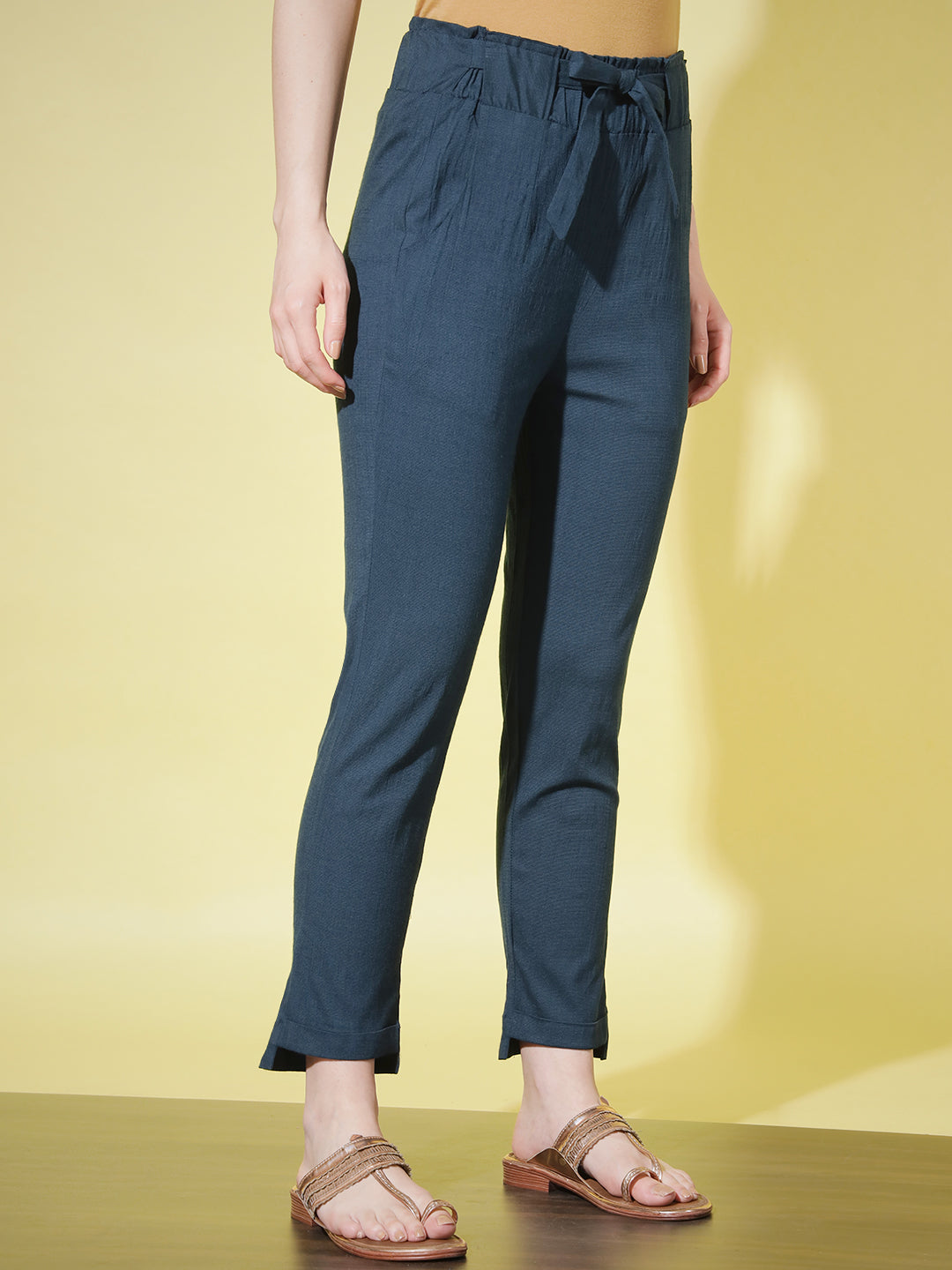 SOLID PANT WITH TIE-UPS-TEAL