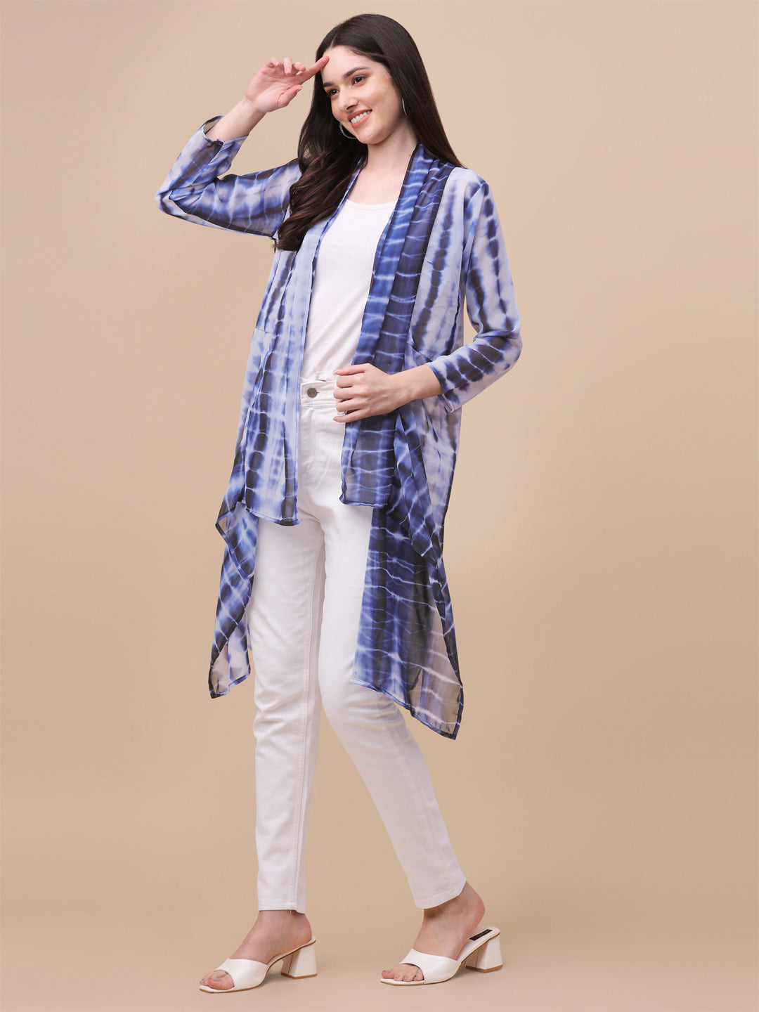 ELEGANT SHRUG WITH SHIBORI PRINT - BLUE