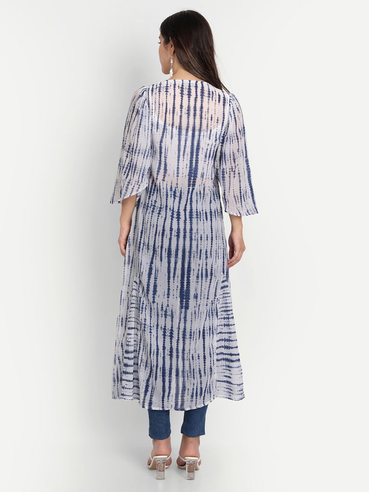 SHIBORI LONGLINE TIE-UPS SHRUG-BLUE