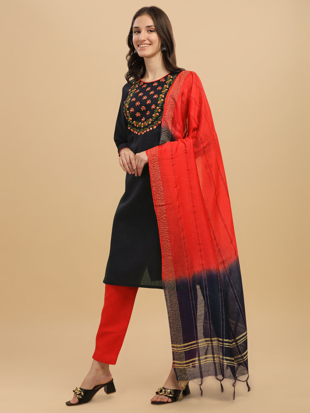 Regal Elegance: Embroidered Kurta, Pant, and Dupatta Set