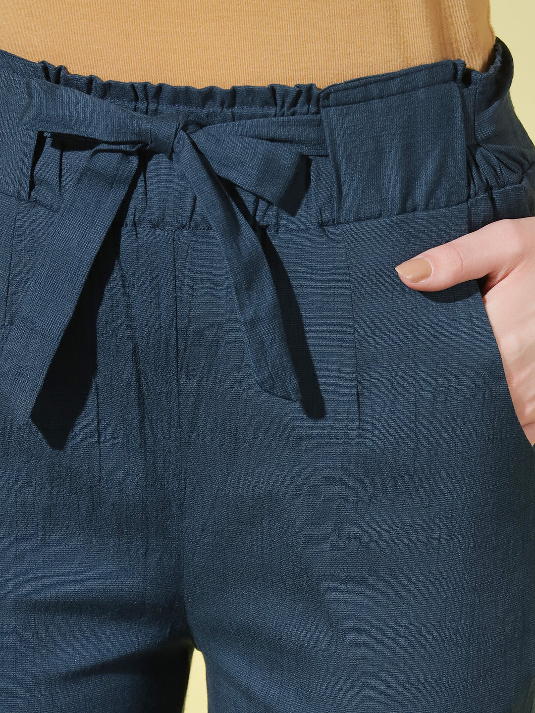 SOLID PANT WITH TIE-UPS-BLUE