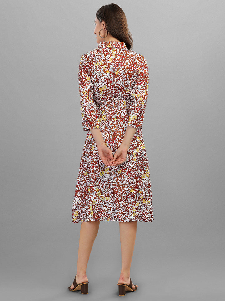 FLORAL PRINTED COLLAR MIDI DRESS - GREEN