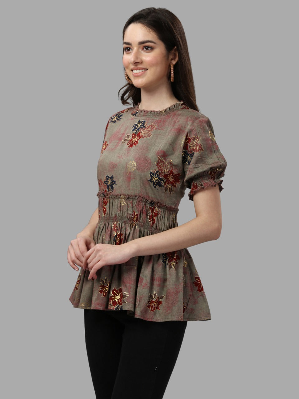 DARK FLORAL PRINTED TOP - BROWN