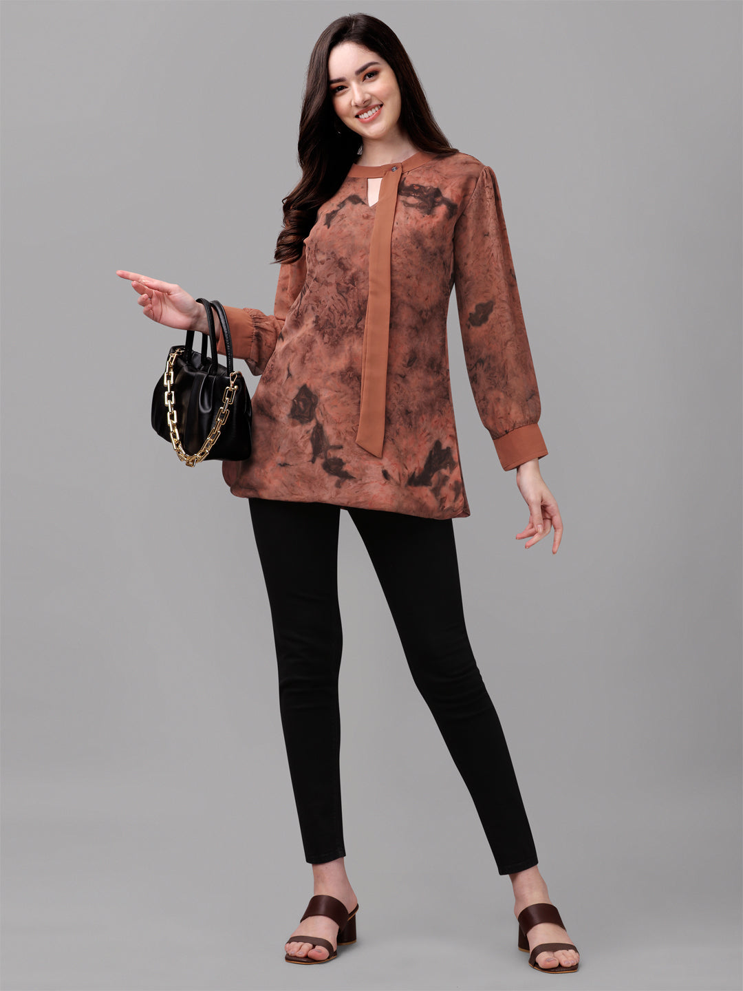 MARBLE PRINTED TOP-BROWN