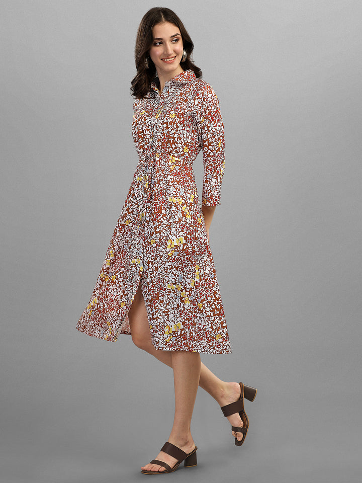 FLORAL PRINTED COLLAR MIDI DRESS - GREEN