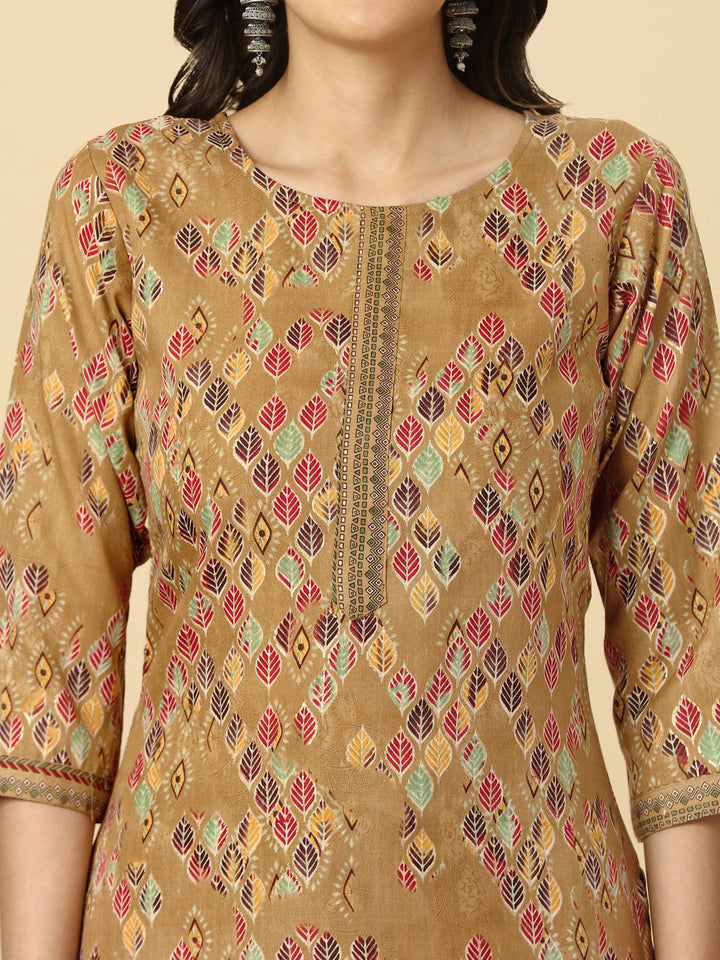 PRINTED KURTI PANT AND DUPATTA SET -PEACH