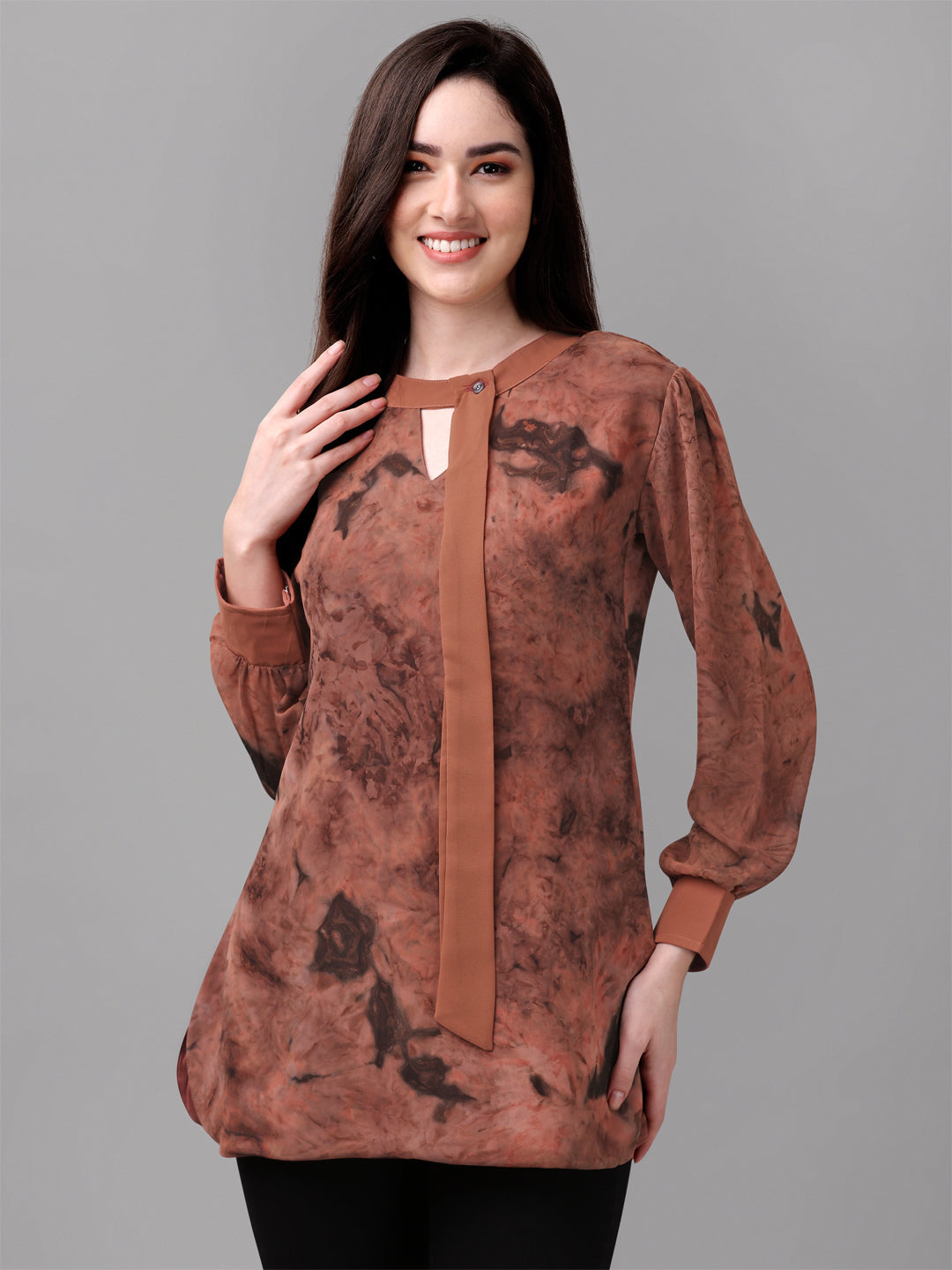 MARBLE PRINTED TOP-BROWN