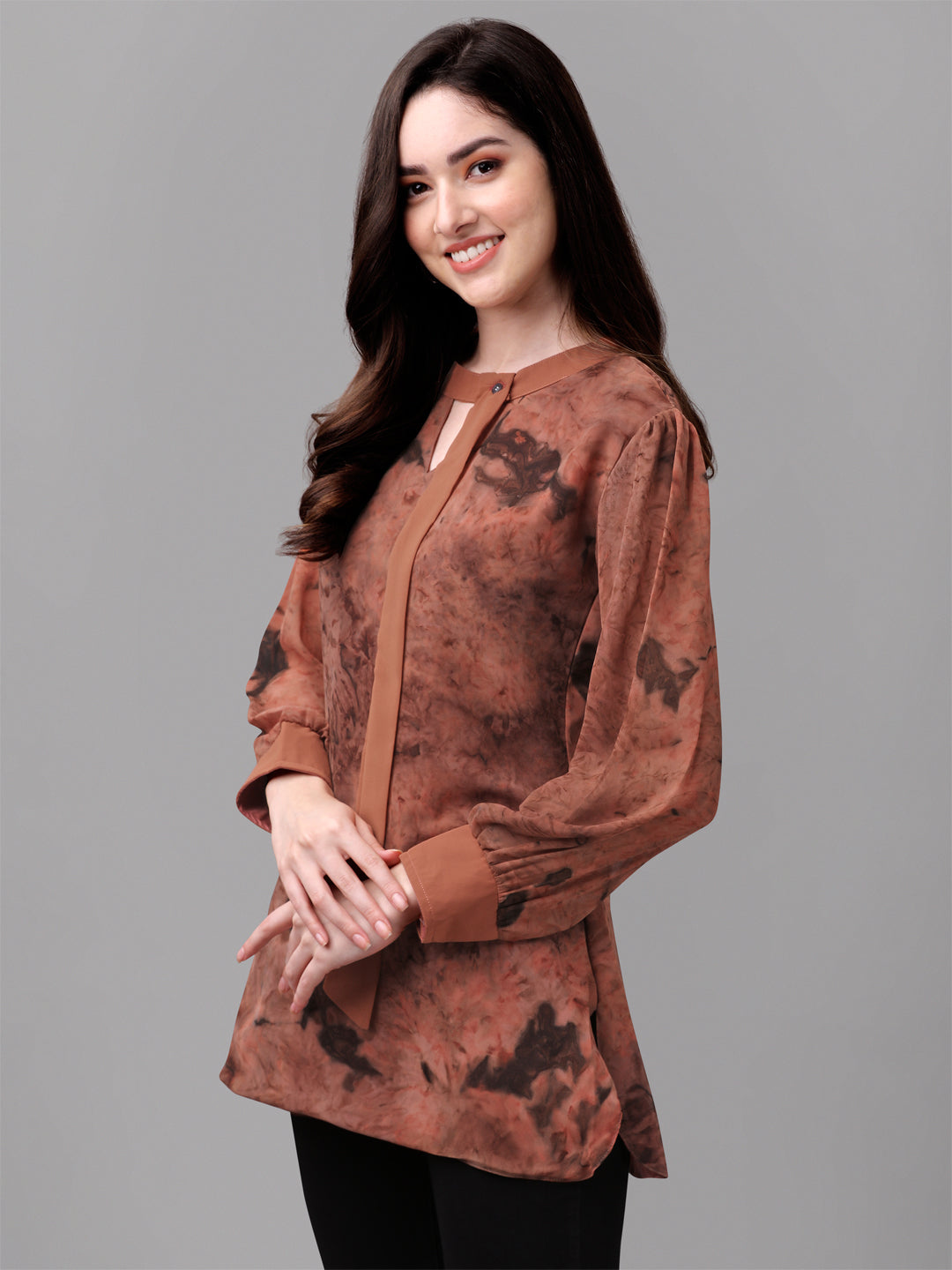 MARBLE PRINTED TOP-BROWN