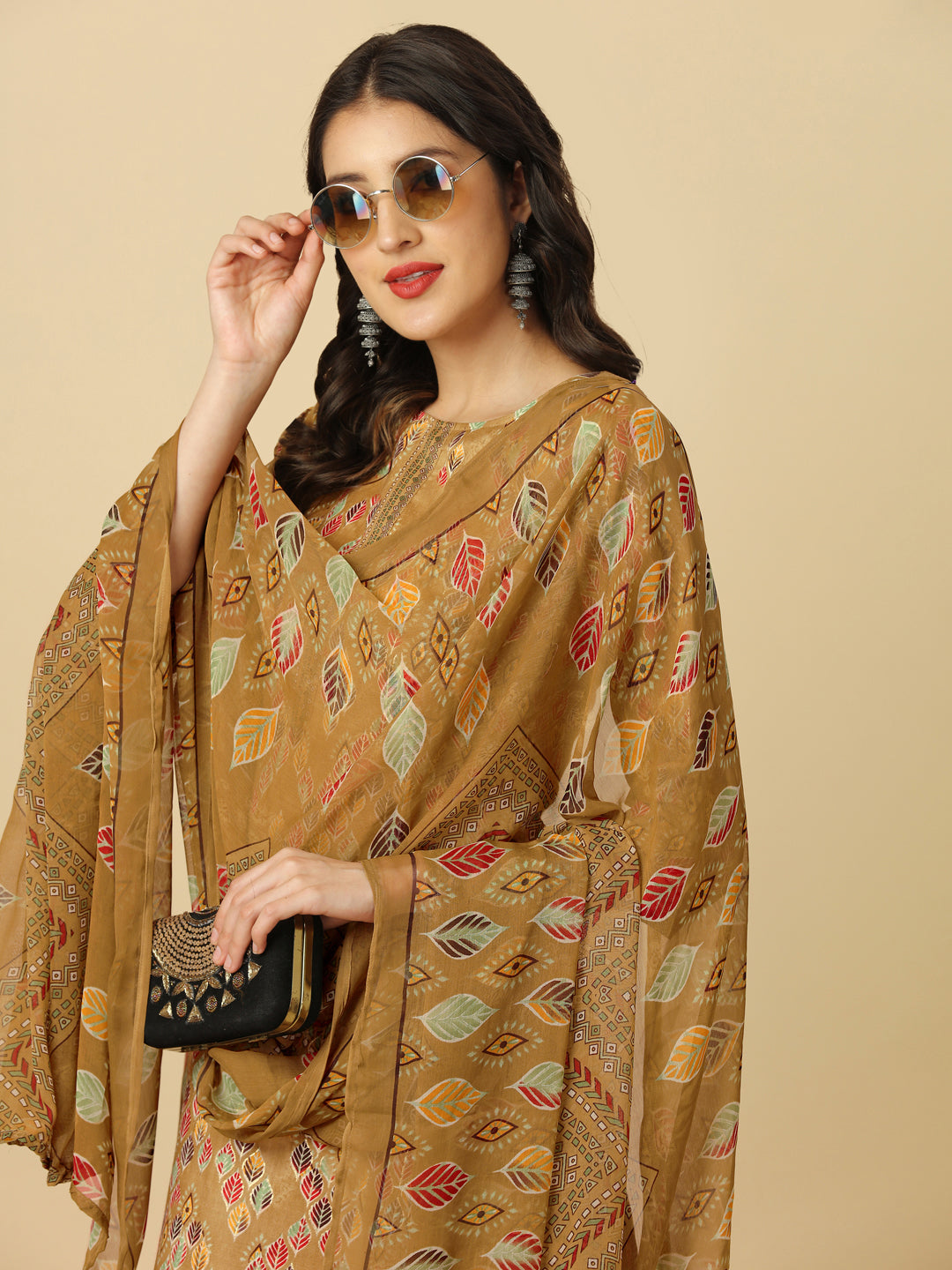 PRINTED KURTI PANT AND DUPATTA SET-YELLOW