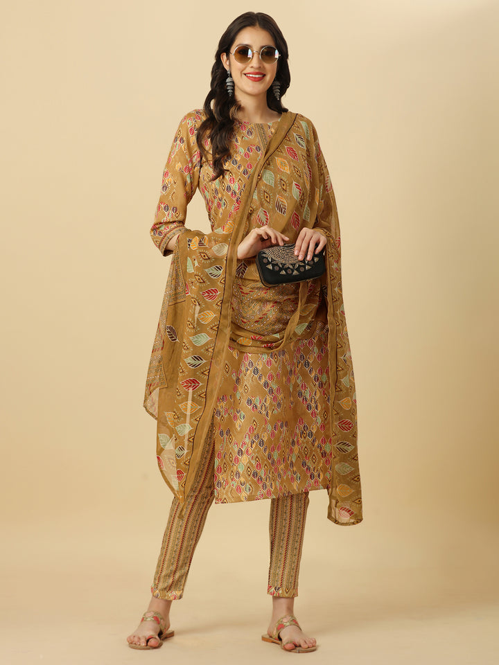 PRINTED KURTI PANT AND DUPATTA SET-BLACK