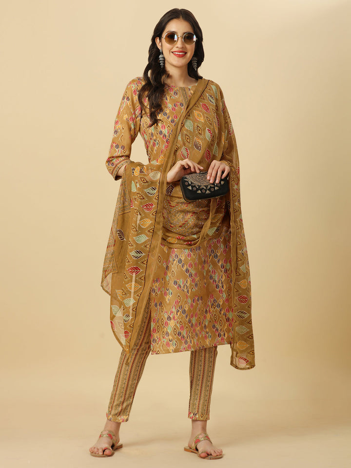 PRINTED KURTI PANT AND DUPATTA SET -GREEN