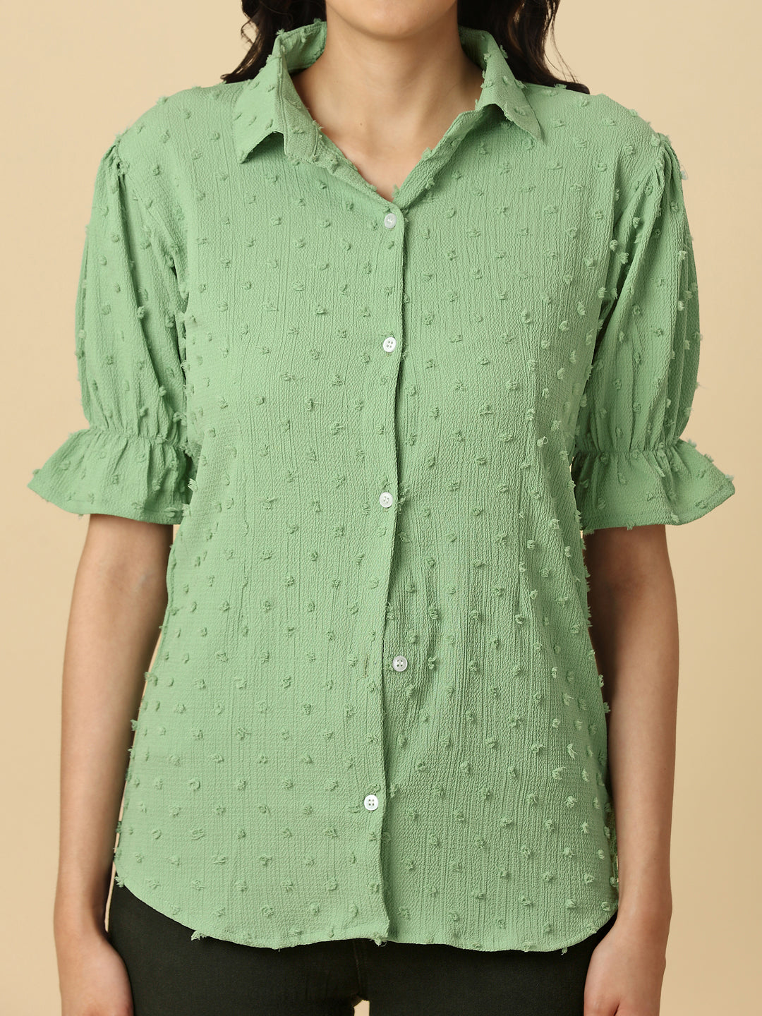 EMBELLISHED STRETCHABLE SHIRT - GREEN