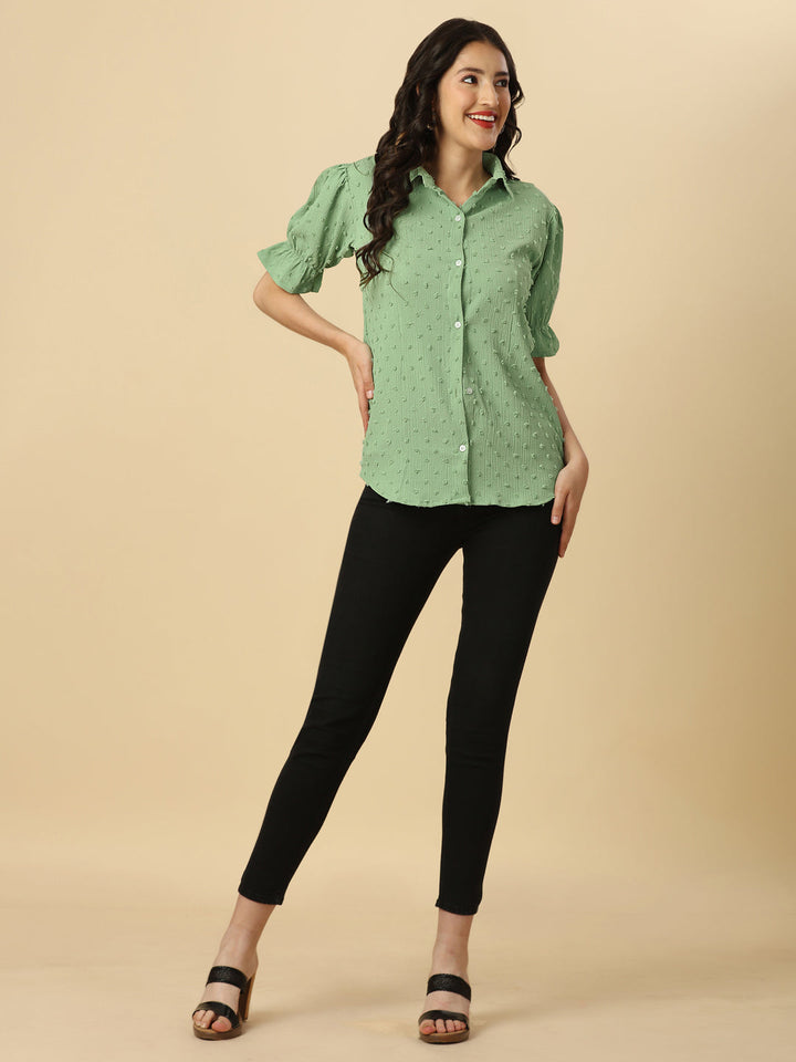 EMBELLISHED STRETCHABLE SHIRT - GREEN