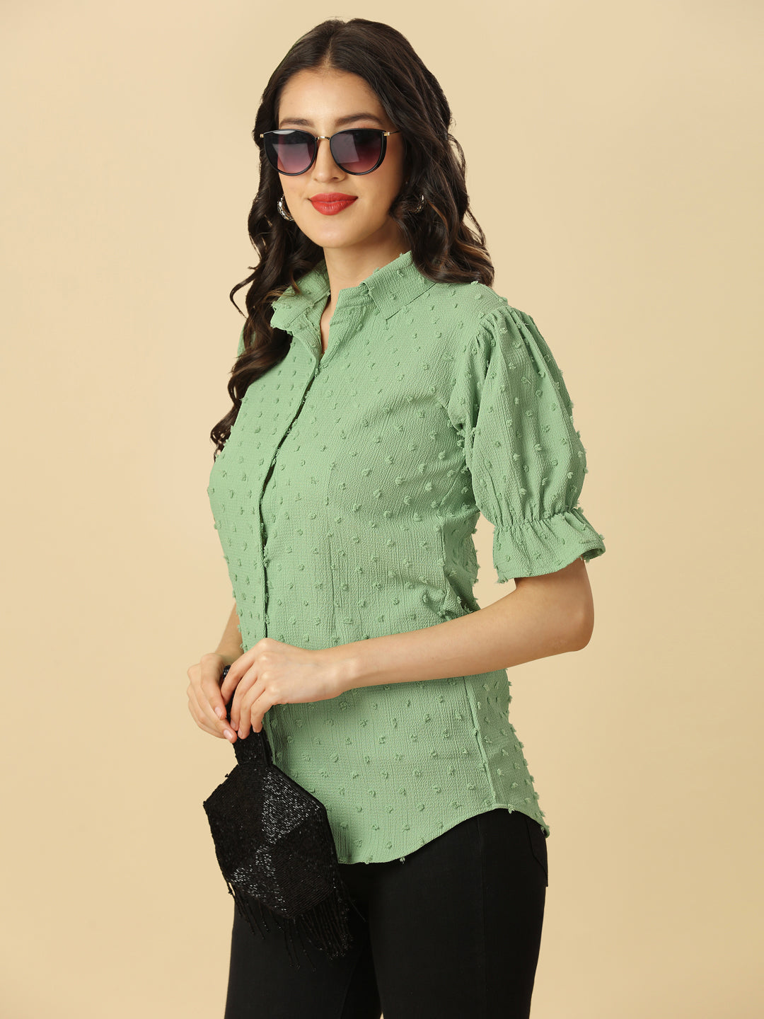 EMBELLISHED STRETCHABLE SHIRT - GREEN