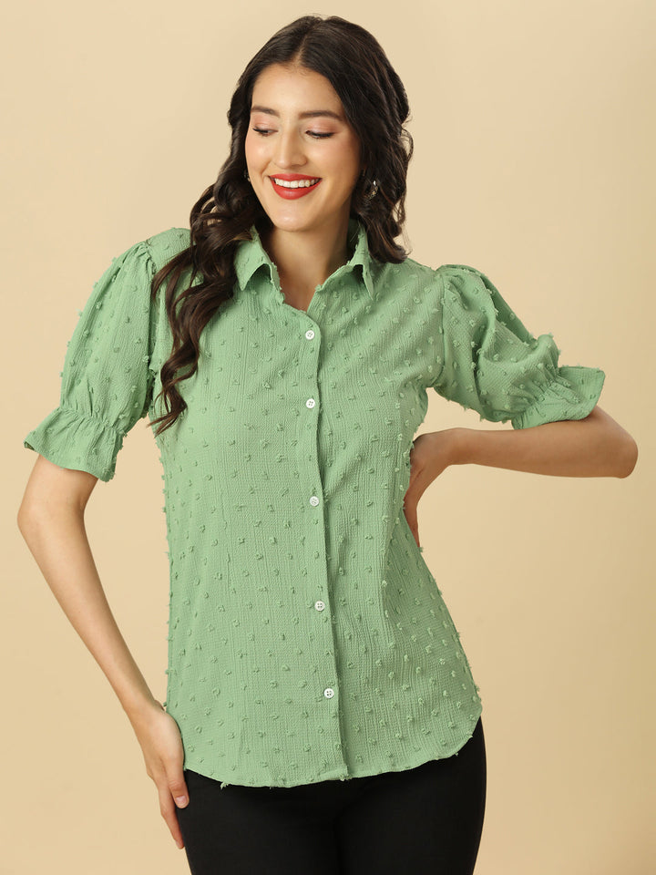 EMBELLISHED STRETCHABLE SHIRT - GREEN