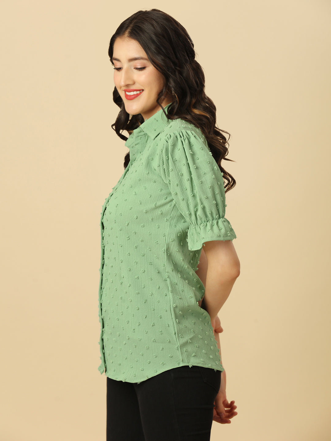 EMBELLISHED STRETCHABLE SHIRT - GREEN