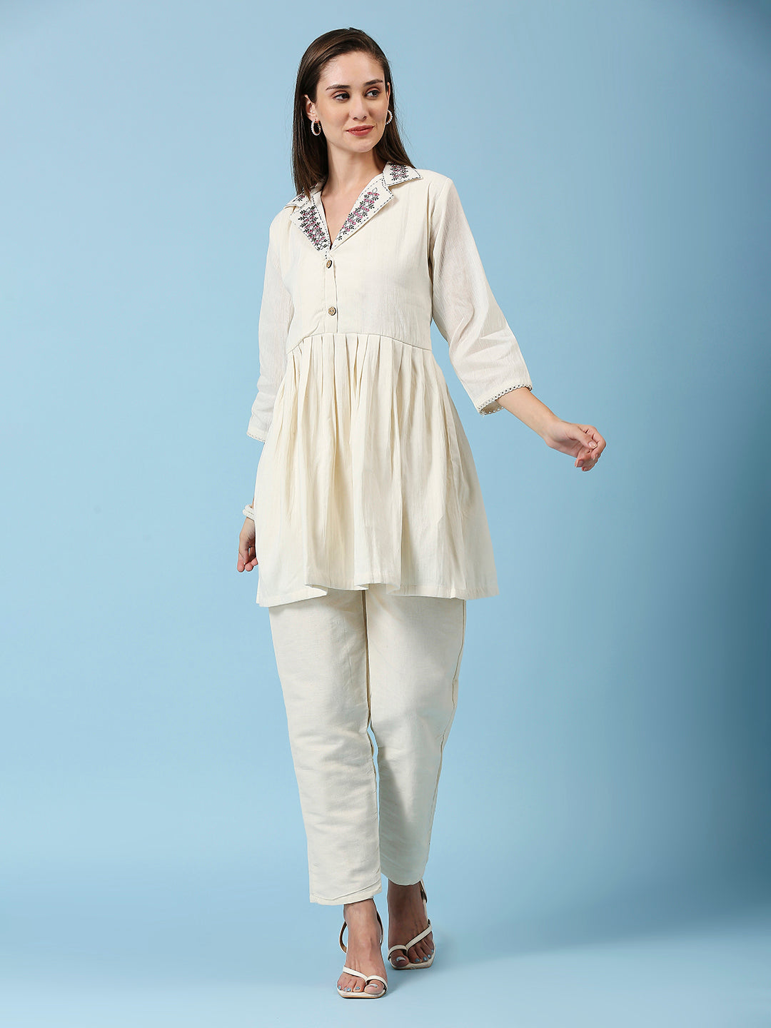 NECK EMBROIDERY TUNIC PANT CO-ORDS SET