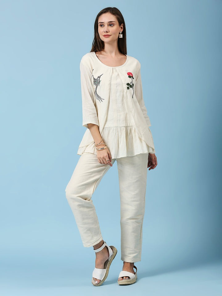 Embroidered Round Neck Tunic & Pant Pure Cotton Co-Ords