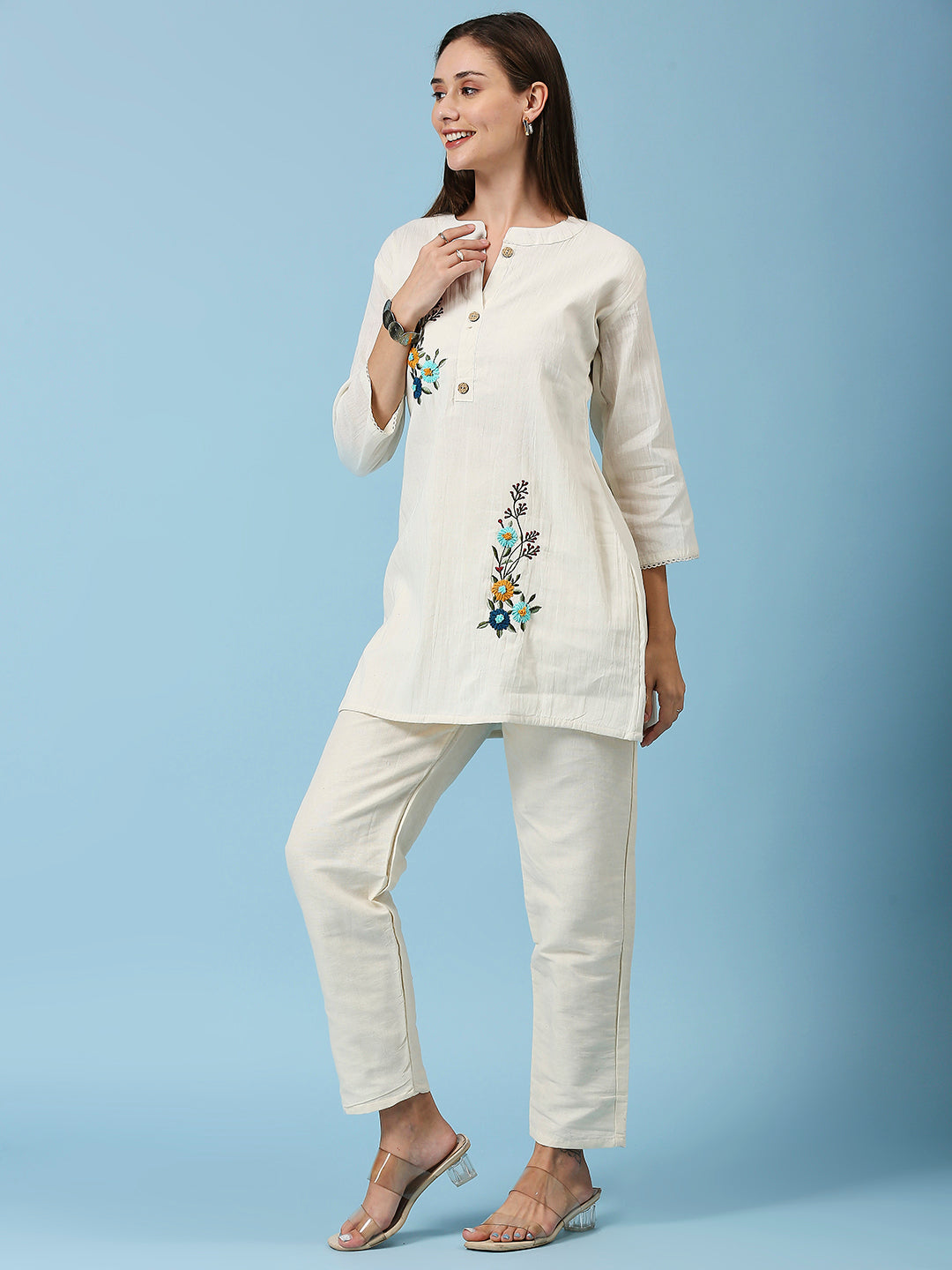 MANDARIN COLLAR TOP PANT SET