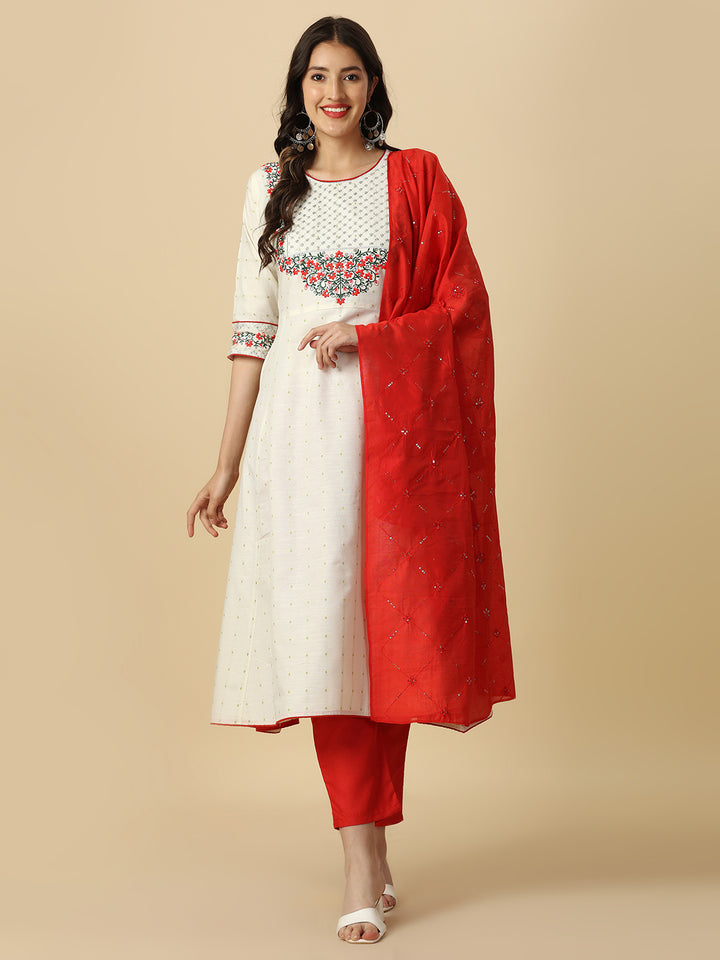 Embroidery Straight Kurta Pant with Dupatta