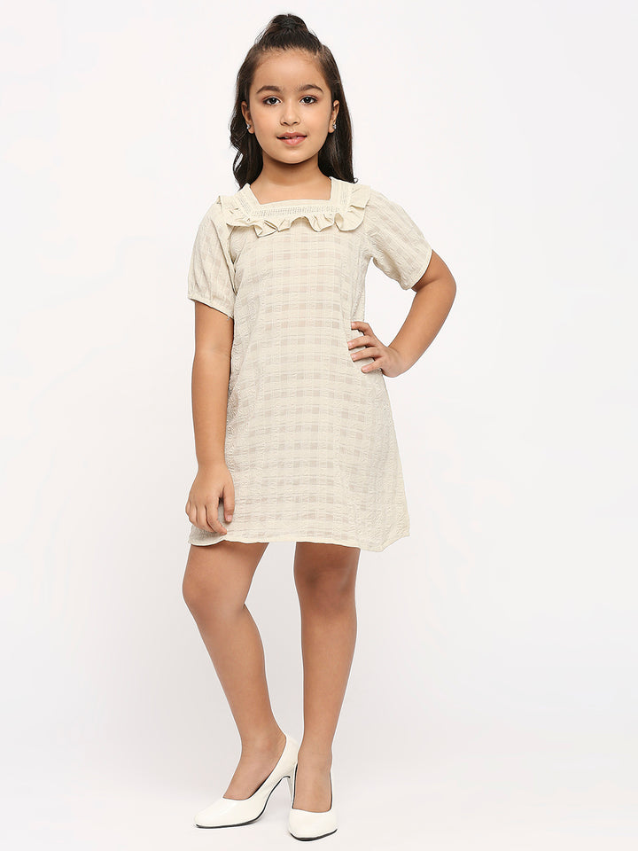 Checked Square Neck Georgette A-Line Dress