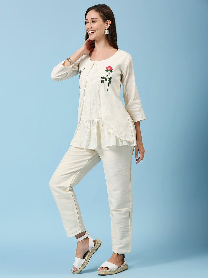 Embroidered Round Neck Tunic & Pant Pure Cotton Co-Ords