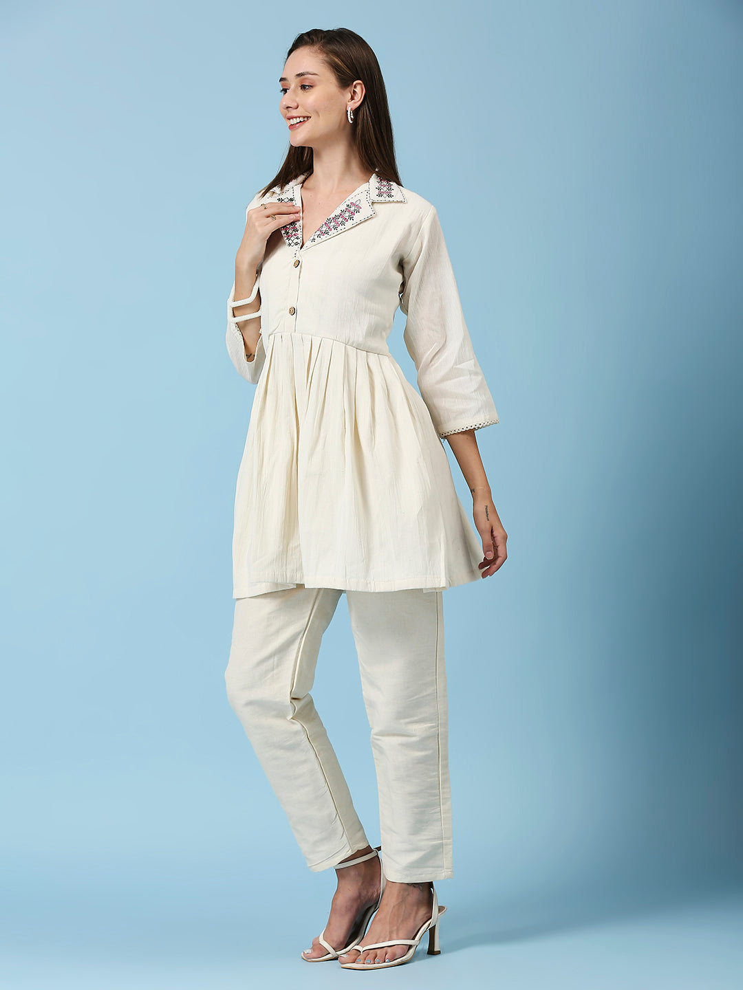 NECK EMBROIDERY TUNIC PANT CO-ORDS SET