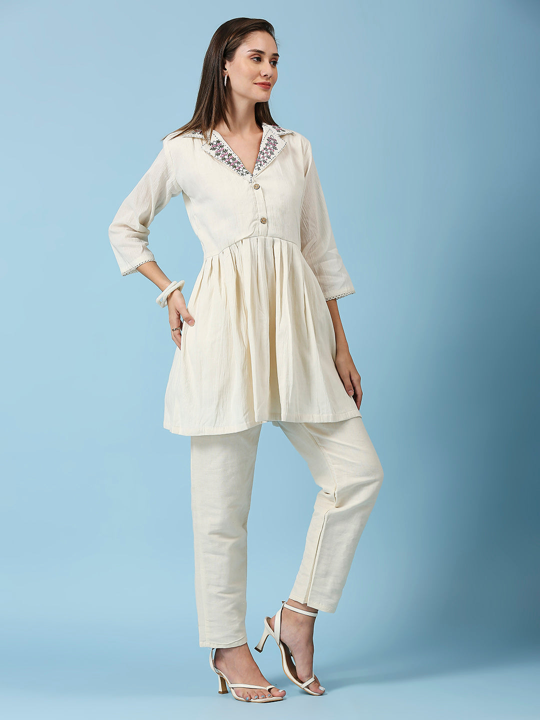 NECK EMBROIDERY TUNIC PANT CO-ORDS SET