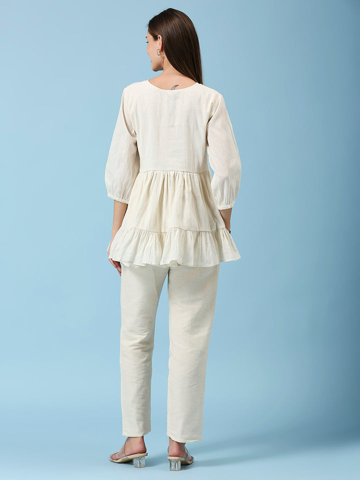 FLORAL EMBROIDERY V-NECK TUNIC WITH PANT CO-ORDS SET