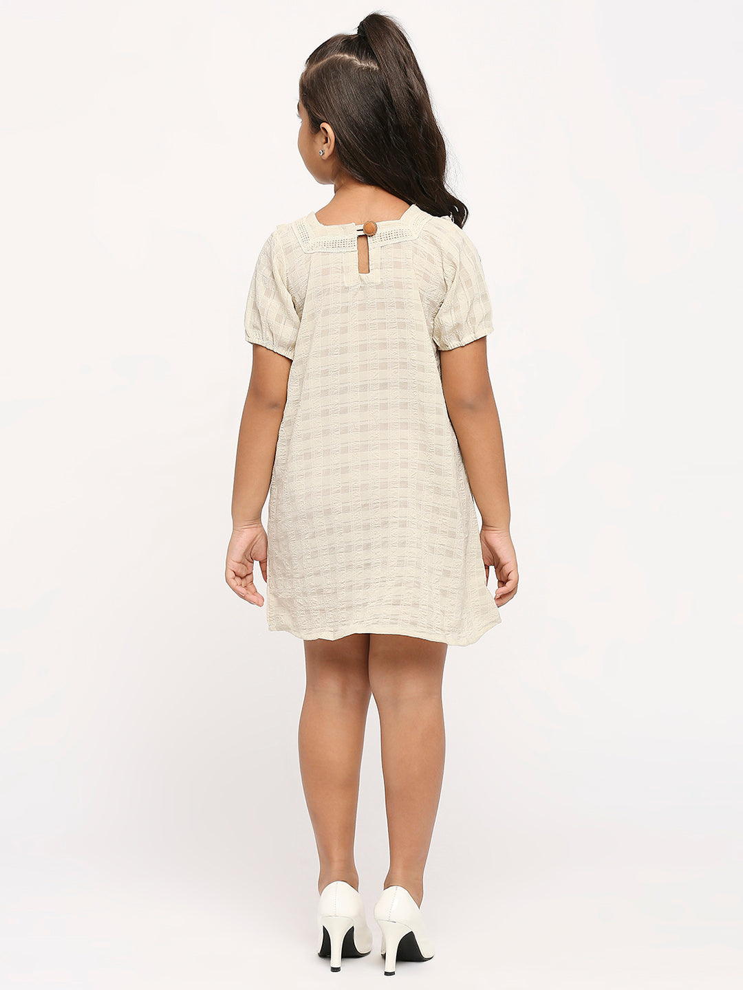 Checked Square Neck Georgette A-Line Dress