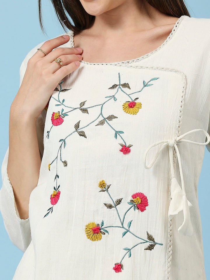 Embroidered Round Neck Top & Pant Khadi Cotton Co-Ords