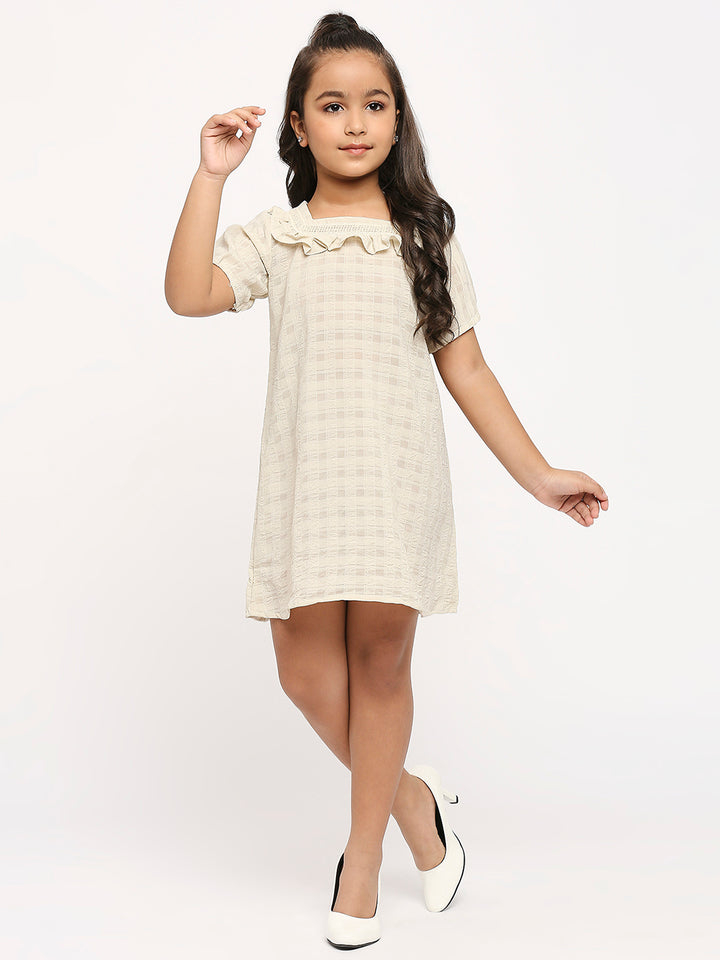 Checked Square Neck Georgette A-Line Dress