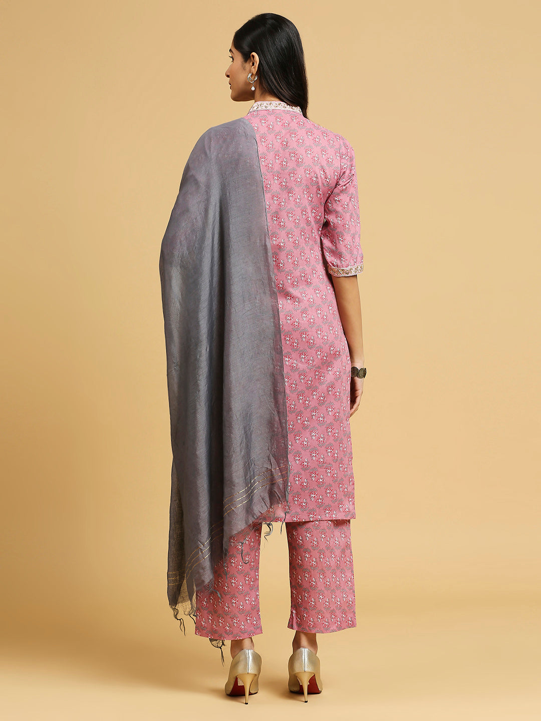 Embroidered Cotton Kurti, Pant, and Dupatta Set