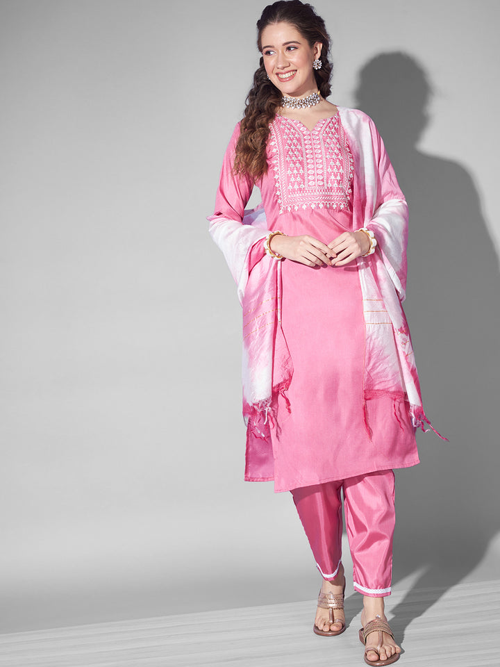 SILK BLEND KURTA PANT DUPATTA SET